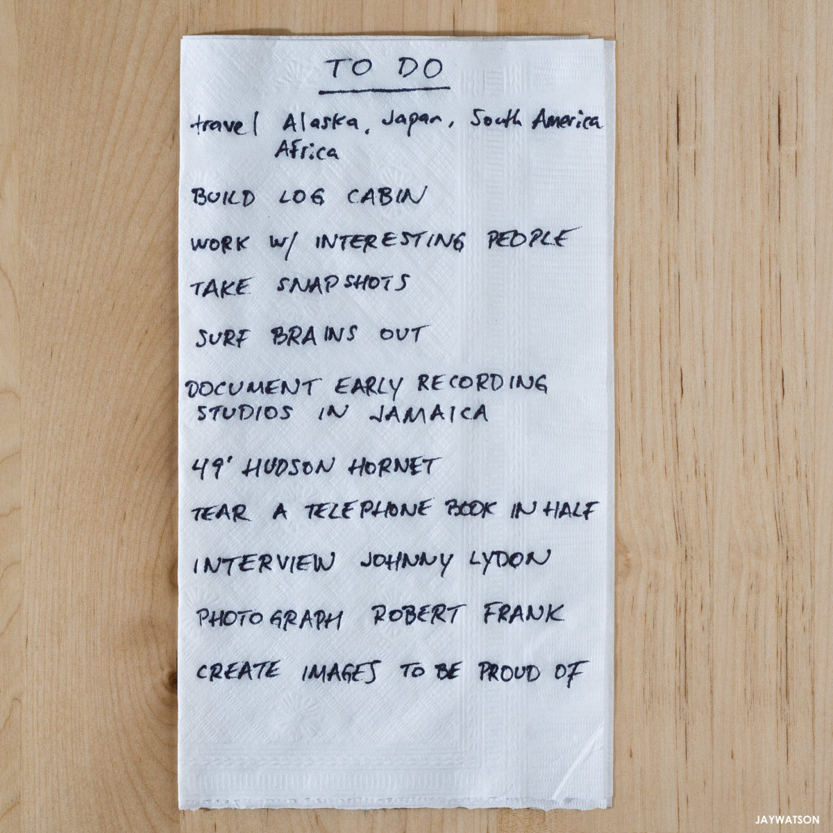 To Do list on a napkin.