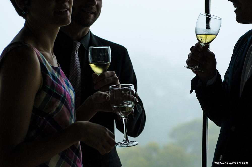 Late evening fog joins guests at de Young Museum in San Francisco, CA