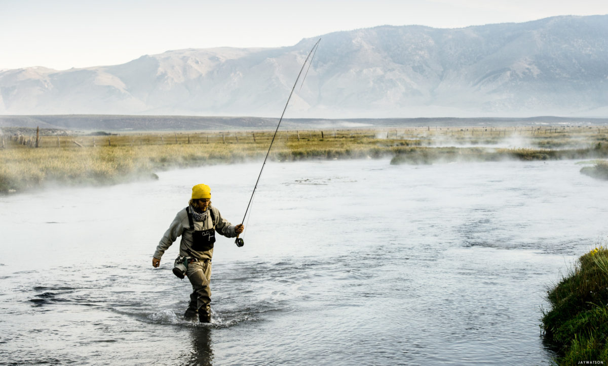 Fly fishing Hot Creek at Mammoth Lakes, CA