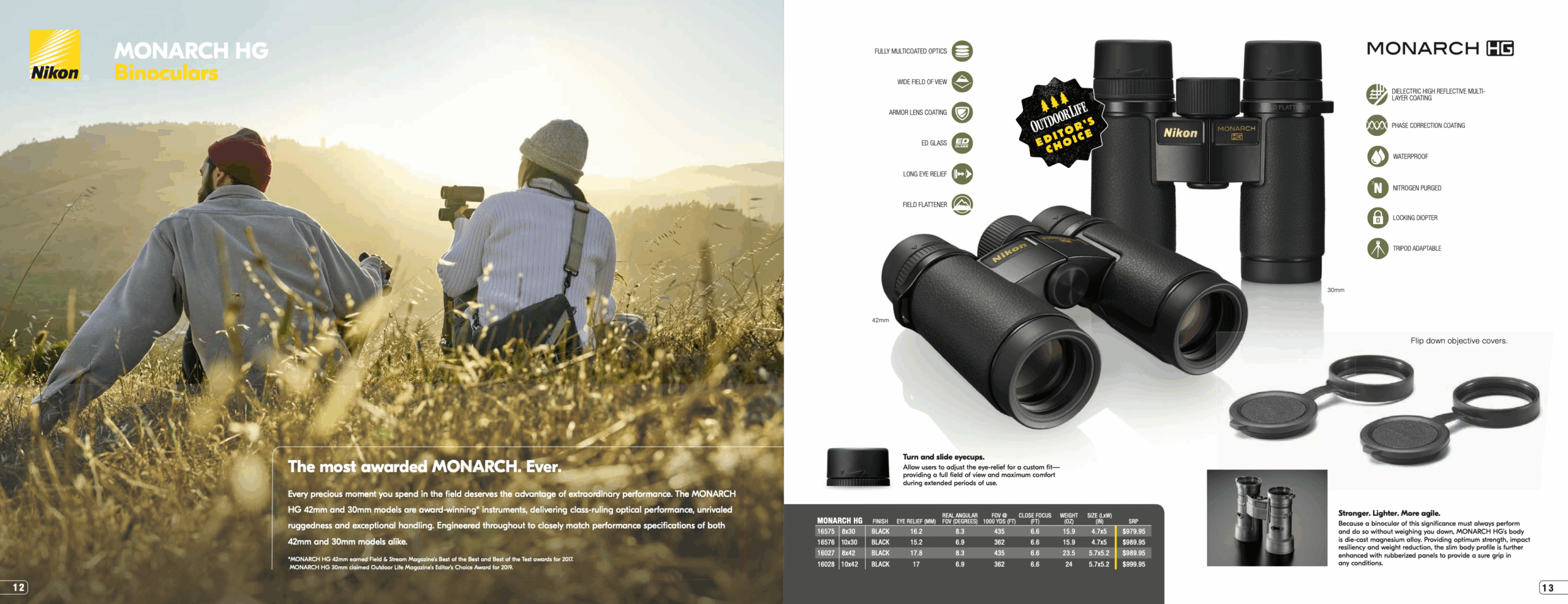 Lifestyle product photography scene of couple at an outdoors vista using Nikon binoculars